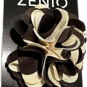 Zenio Men's Floral Lapel Pin Brown and Beige Flower 100% Microfiber Fabric